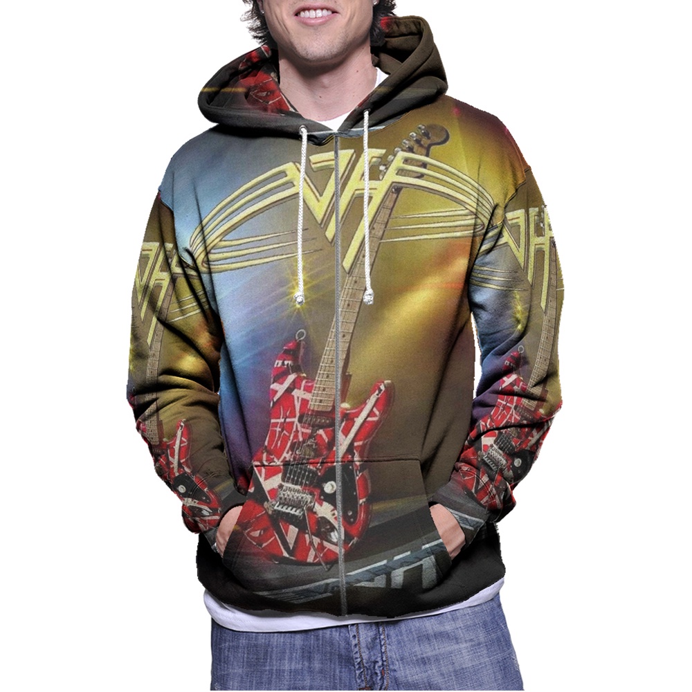 Jaket Hoodie Eddie Van Halen Guitar EVH Hoodie Ritsleting Fullprint Bahan Jersey Casual Unisex Hoodi