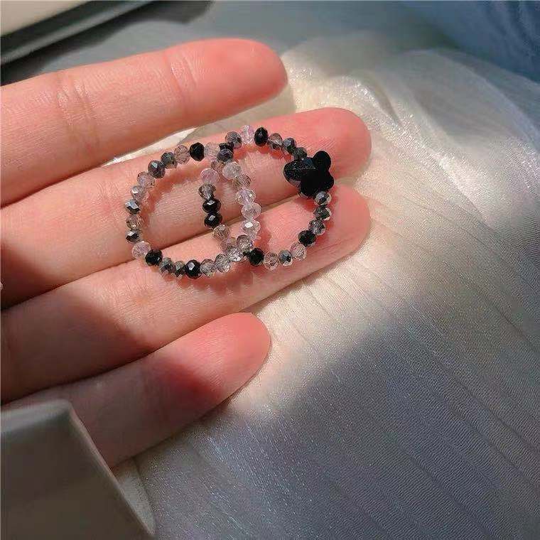 Cincin Premium Crystal Bulat Mix Kupu-kupu Hitam Korea Korean Style Lucu