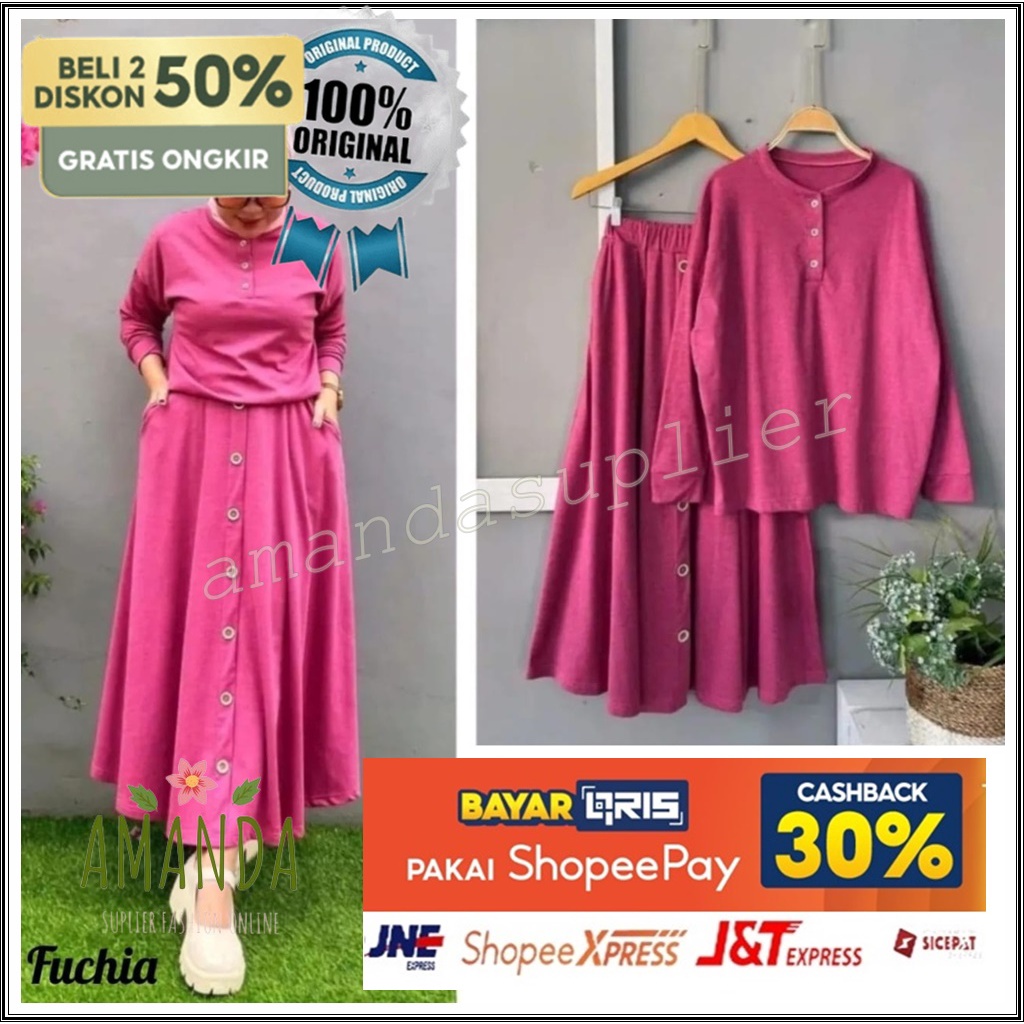 BAJU GAMIS SETELAN SULTAN MERAH FANTA 3IN1 POLOS ATASAN ROK SYARI ATAS BAWAH TERBARU REMAJA WANITA R