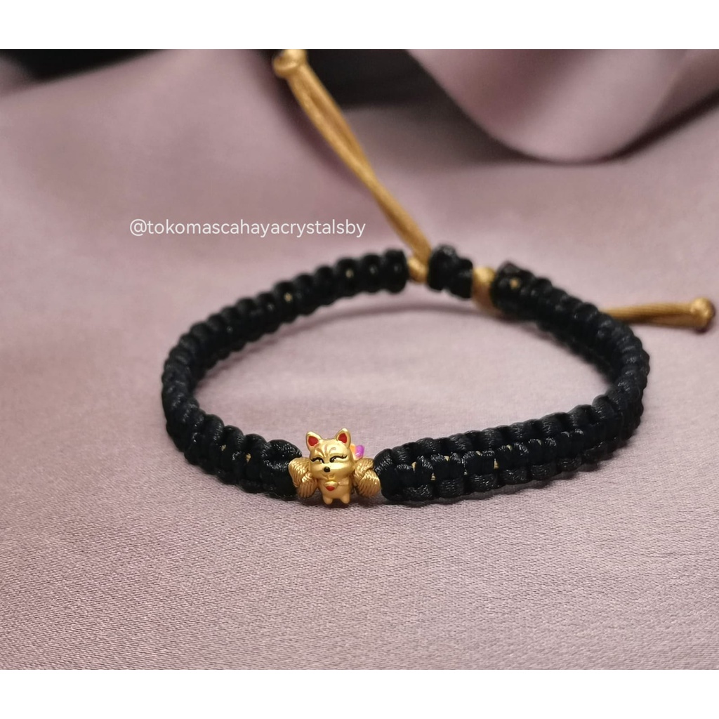 Gelang Charm Fox / Rubah / kyubi Emas kadar 24k HK Hongkong 999% 999 &amp; Gelang Serut (Kepang / plintir / pandora)