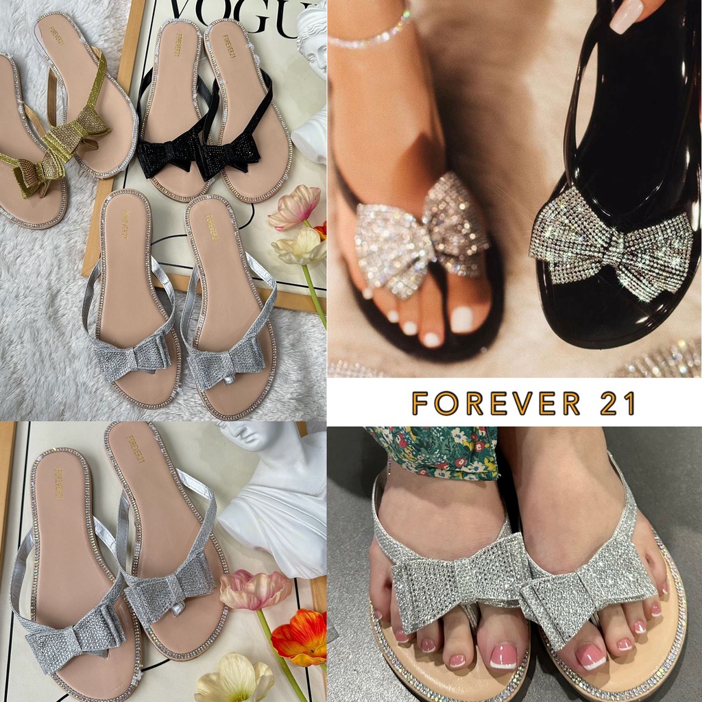 F21 bow crystal flat sandals