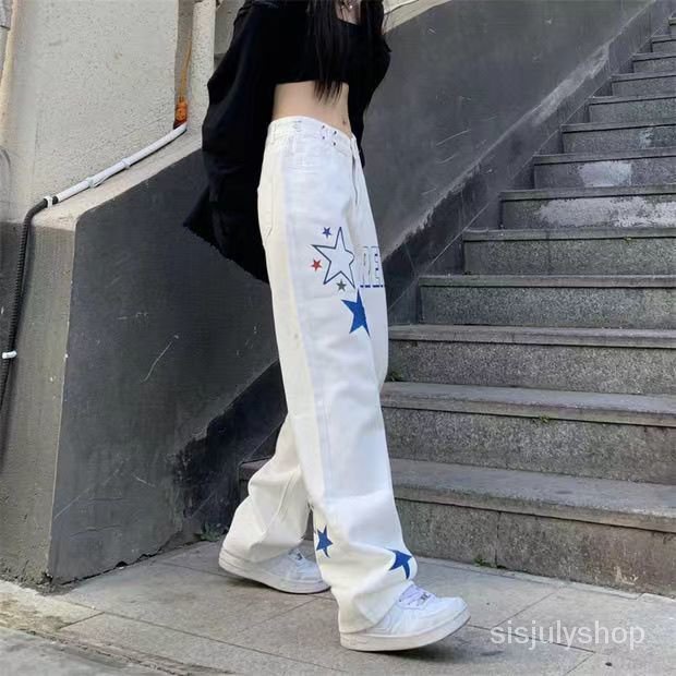 [✅BISA COD] #Sisjuly# Y2K Celana Panjang Wanita/ Huruf Bordir Dicetak Celana Jeans Pinggang Tinggi Lo