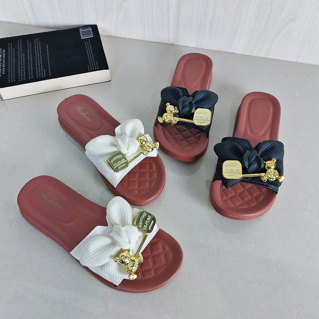 CYS Sandal Jelly Wedges Wanita Cewek Kekinian Motif Pita Pin Beruang Terbaru Sendal Slip on Karet PVC Anti licin Kualitas Bagus Korea Fashion Style SPT-55