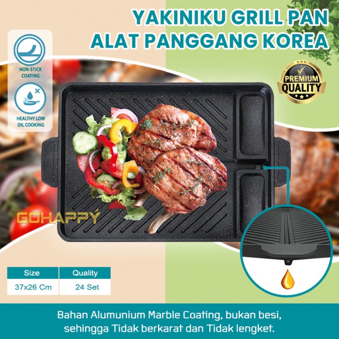 grill pan  FRESH YAKINIKU GRILL BBQ Pan | Alat Panci Pangggang 2 wadah bumbu(O6D1) grill pan pemangg