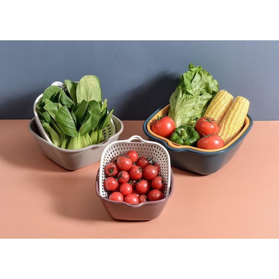 GP [KECIL] Baskom pencuci atau Pengering Sayuran Buah Saringan Multifungsi Peniris Air / Wadah Peniris Cuci Sayur Buah