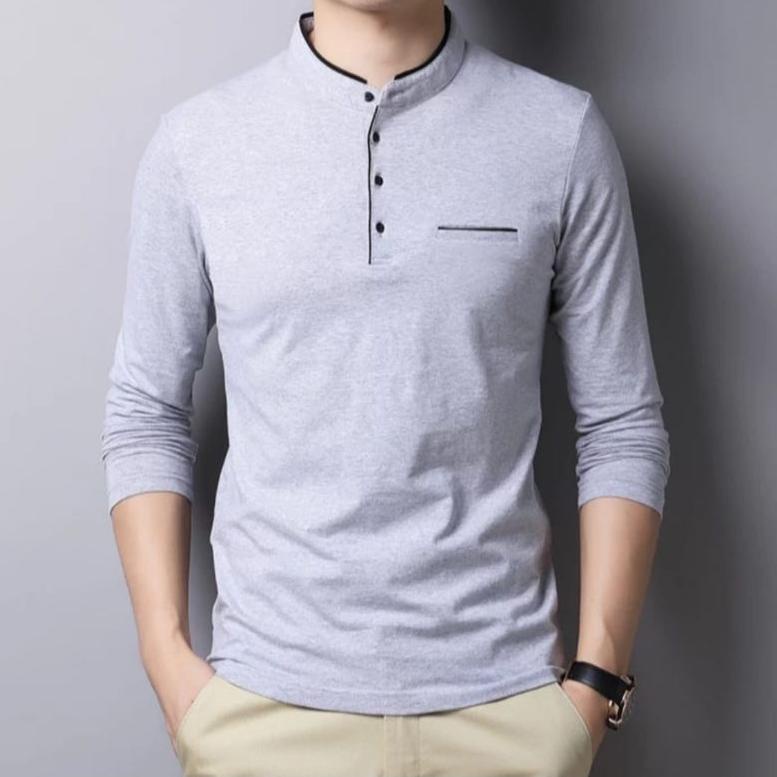 MURAH cuci gudang kaos kerah shanghai pria lengan panjang
