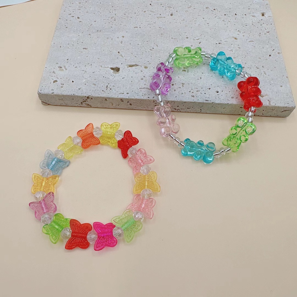 Gelang Kupu-Kupu Beruang Warna-Warni Candy Color Gummy Resin Bear Bracelet