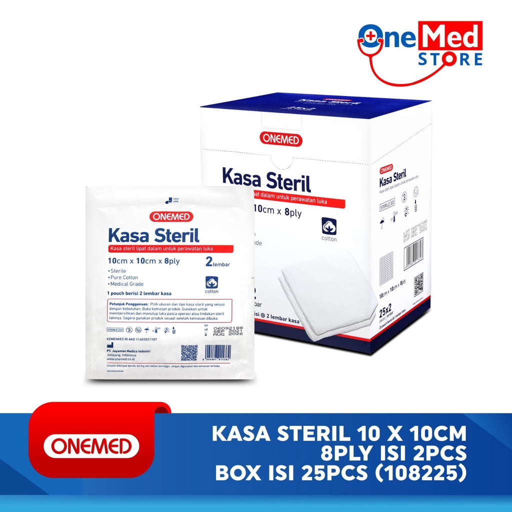 Kasa Steril 10 x 10 cm OneMed 8 ply Isi 2 Lembar Box isi 25 Pouch OJ