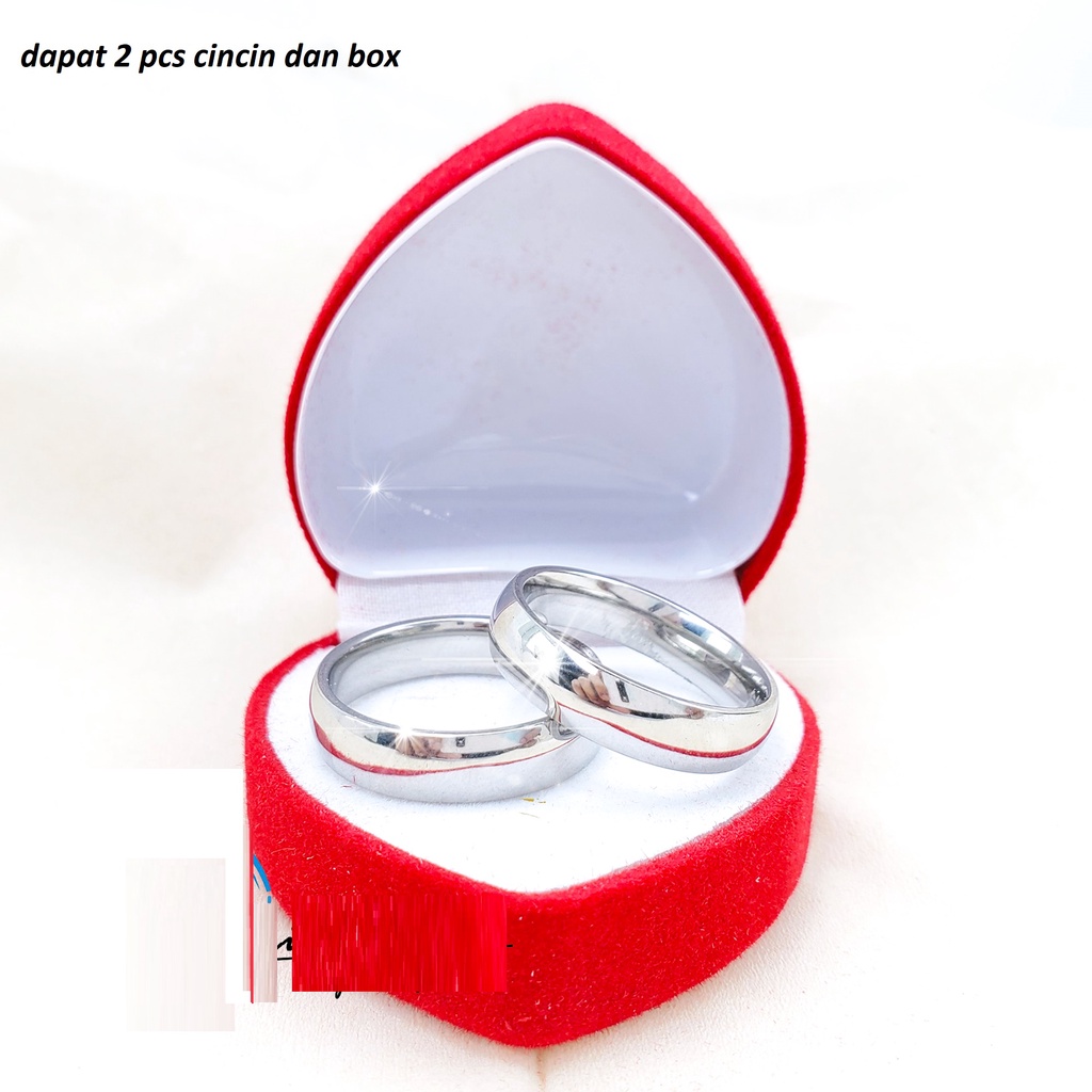 Cincin COUPLE Titanium pasangan Udah Dapat 2 Pcs + Box Cincin, Mata Banyak Pilihan Cincin Stainless Steel Polos