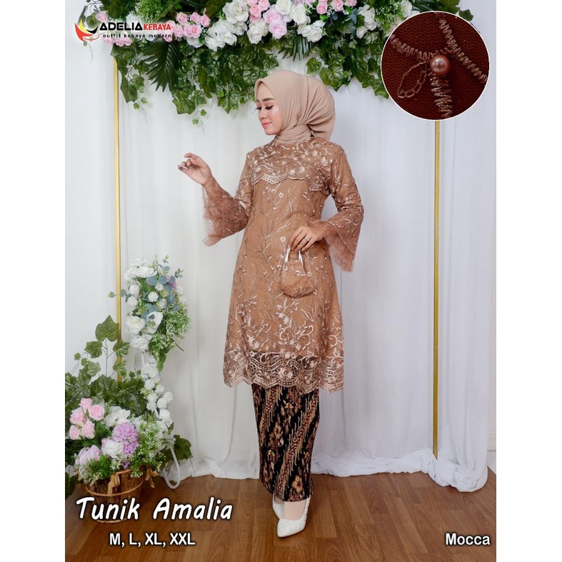 ADE - Setelan kebaya tunik amalia - baju tunik fashion - model tunik kebaya terlaris 2023 - kebaya wisuda modern - berbahan tulle bordir mutiara - ootd kondangan - akad - nikahan - pesta