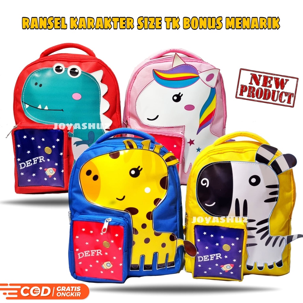 Tas Sekolah Anak Unicorn Dino Zebra Jerapah -  Tas Karakter Anak Gemas - Tas Karakter Hewan - Ransel TK - Joyashuz