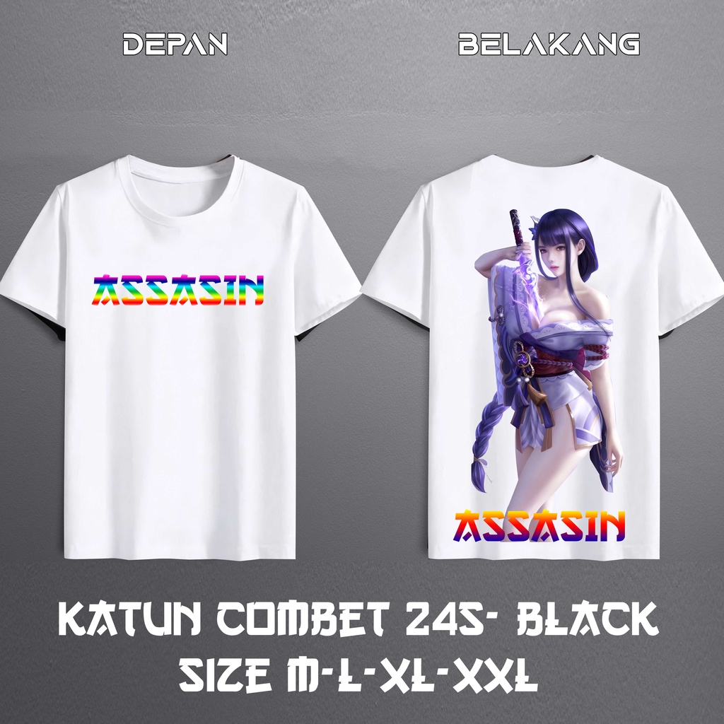 Kaos Baju Tshirt assasin Pria Baju Distro Basic Lengan Pendek depan belakang