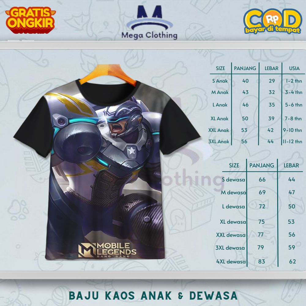 Kaos ML Mobile Legend Tank Johnson Anak & Dewasa - Baju Couple Anak & Dewasa ML Mobile Legend Tank J