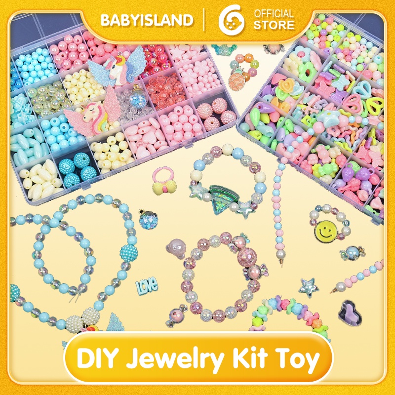 Mainan Anak Meronce Manik DIY Jewelry Kit Gelang Kalung Manik Anak Mainan Kerajinan Tangan Anak