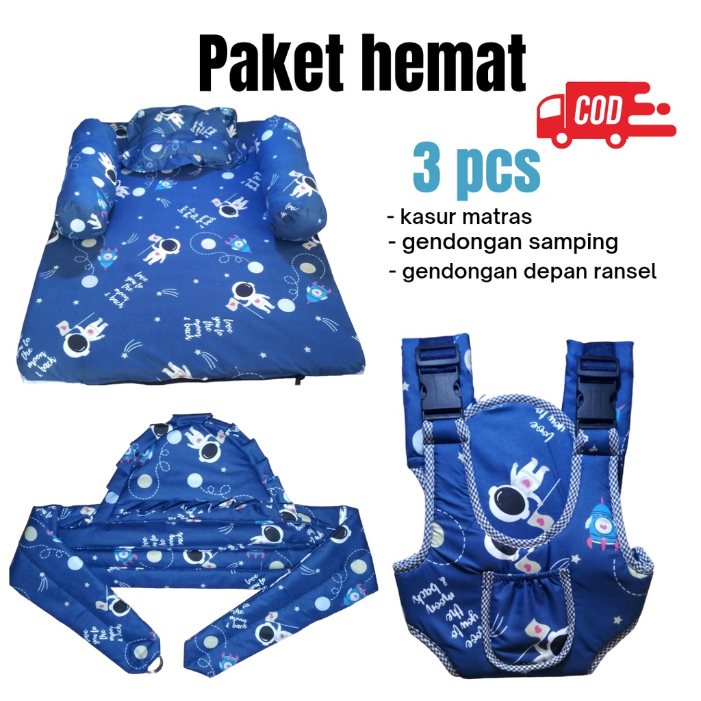 Paket hemat 3 in 1 / Kasur matras baby + gendongan dean ransel+ gendongan samping topi baby termurah