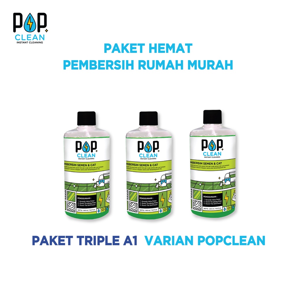 PAKET HEMAT 3 BOTOL PEMBERSIH KERAMIK NODA SEMEN, CAT, KERAK POPCLEAN 500 ML