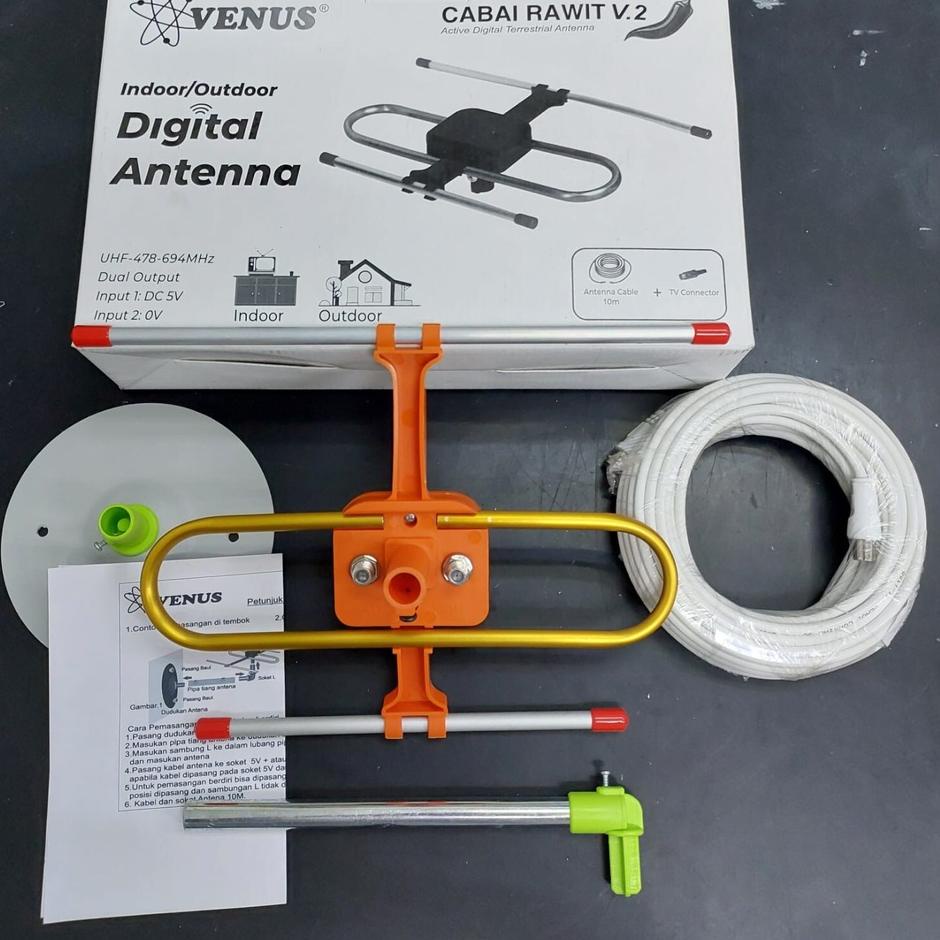 ☏ Venus Antena Indoor Outdoor V.2 Cabe Rawit Premium + Kabel 10M ➽