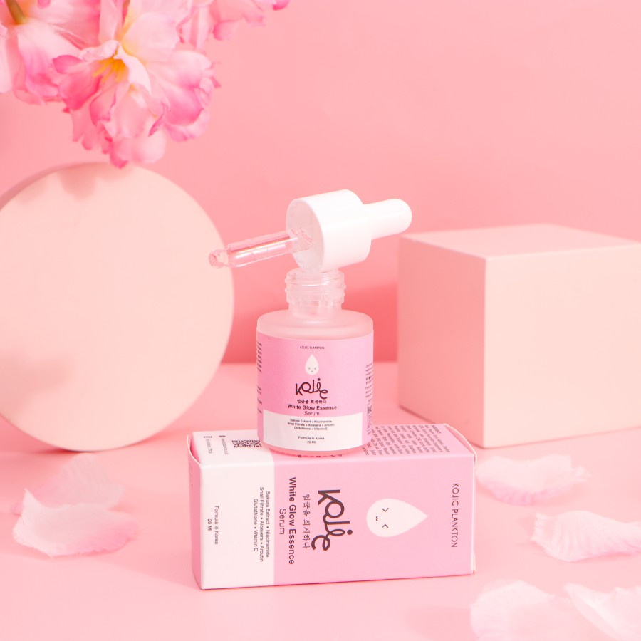 Serum Cream mencerahkan Menyamarkan Meratakan Menenangkan Melembabkan Mencegah tanda tanda Penuaan Kerutan Noda kusam Kemerahan Dark Spot Kojic Plankton White Glow Essence Serum Ampuh Original BPOM