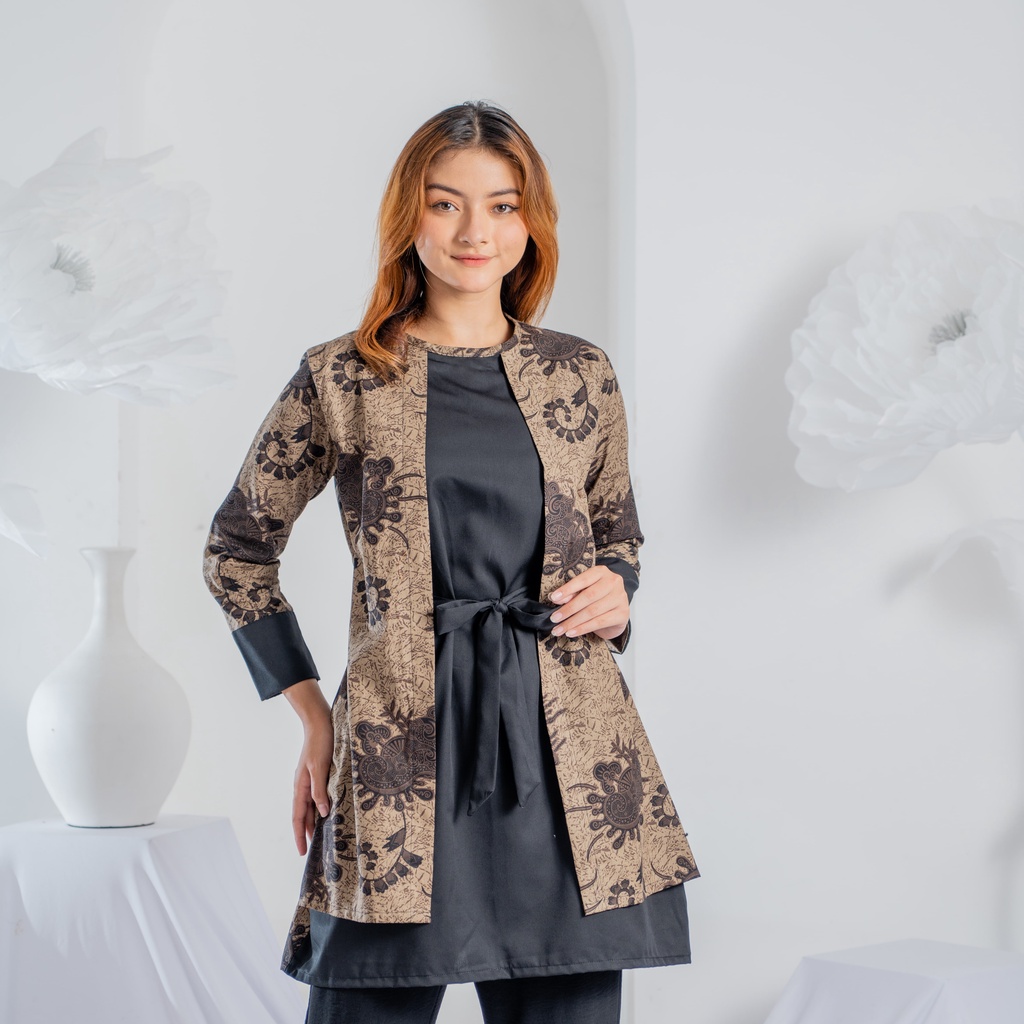 DRESS BATIK WANITA | TUNIK RANIA OBI BELT BATIK ELEGANT