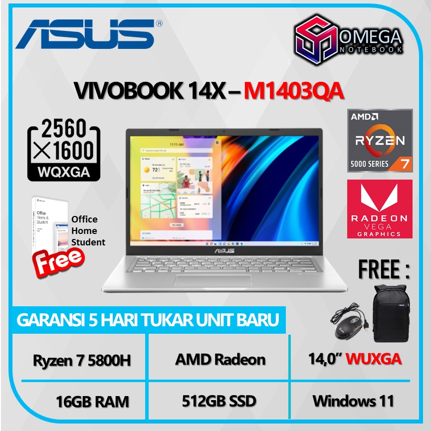 ASUS VIVOBOOK 14X M1403QA VIPS752/VIPS751 Ryzen 7 5800H 16GB 512GB Vega 7 14,0 WUXGA Windows 11 + OHS