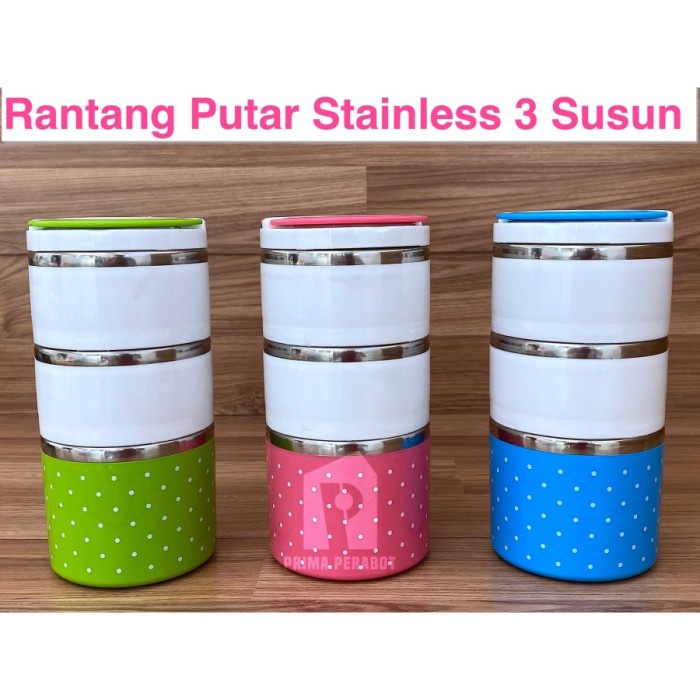 Terlaris Rantang Putar Susun 3 Stainless Termos Makanan Lunch Box Stainless