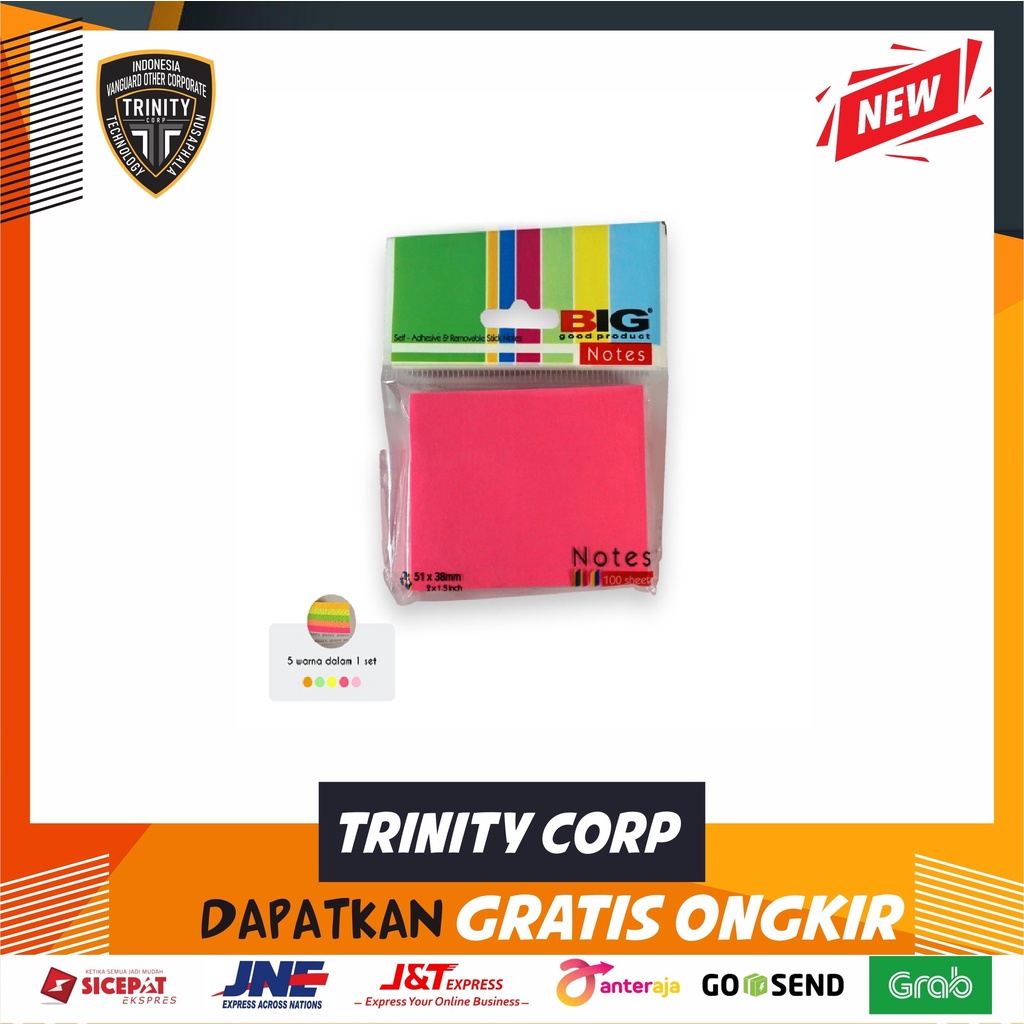 

Sticky Notes BIG SN - 51X38mm Tumpuk 5 Warna