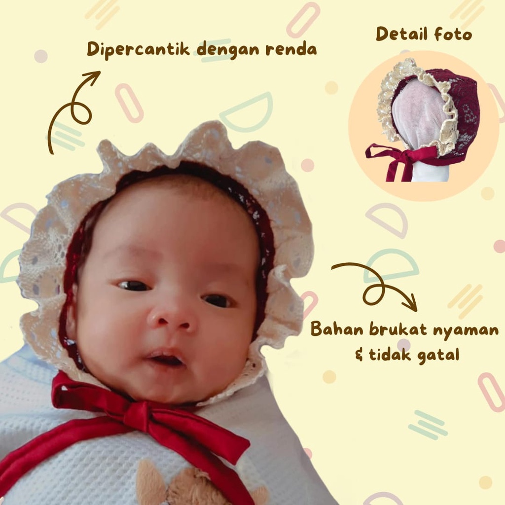 TOPI BONNET BAYI TOPI BRUKAT RENDA BONNET LUCU