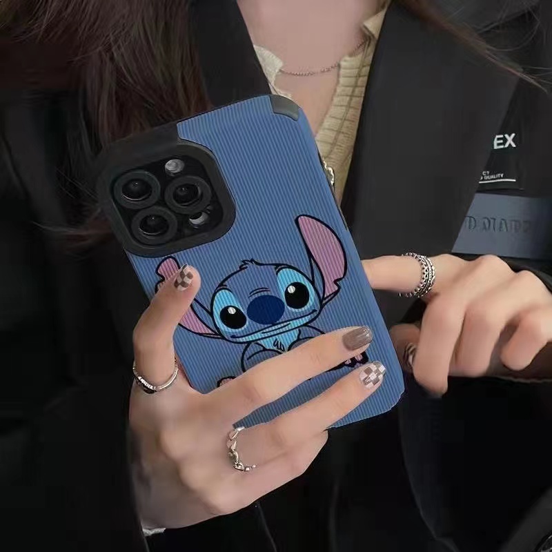 Blue Stitch Leather Case OPPO A5 A9 A31 A53 A33 A3S F11 F9 A7 A5S A12 A52 A92 Reno 3 5 6 A83 A57 A39 VIVO V9 S1 V15 Z1 V20 Pro Y93 Y91C Y50 Y20 Y30 Y12S Y11 Y12 Y15 Y17 V9 Y19 iP iPhone 6 7 6S 8 + Plus X XS XR 11 12 13 14 Pro Max Disney Cute