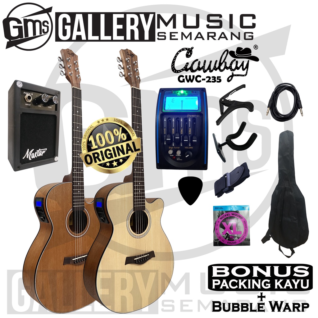 ORIGINAL!!! Gitar Akustik Elektrik Import Merk Cowboy GWC-235 NA GWC 235NS Equalizer Tuner LC Prener