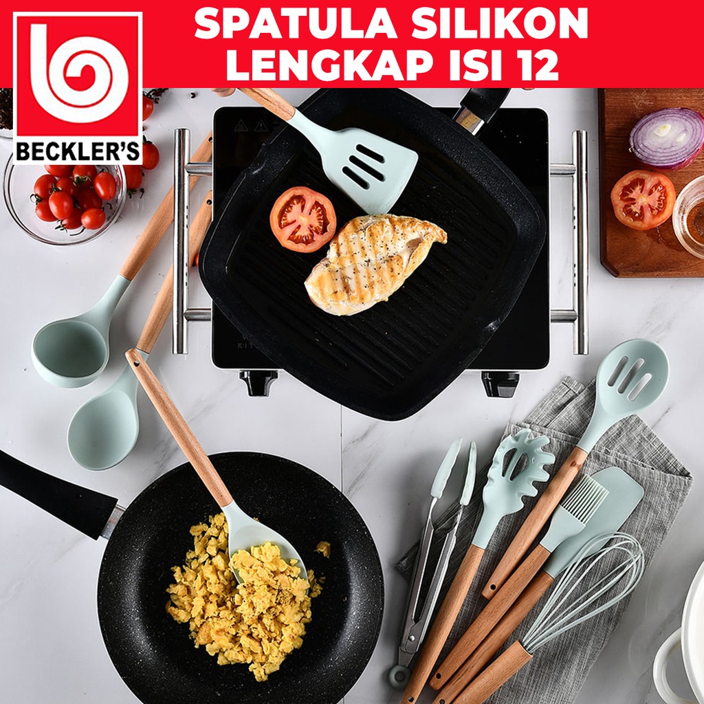 Sutil Silikon Set isi 12 in1 / Silicone Kitchen Set BPA Free + Wadah + Alas Sendok