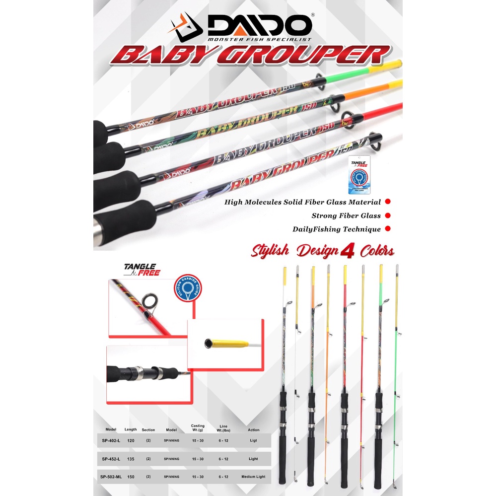 Joran Pancing Daido Baby Grouper 120cm - 150cm (6-12lbs) Fiber Solid Murah - Engkus Fishing