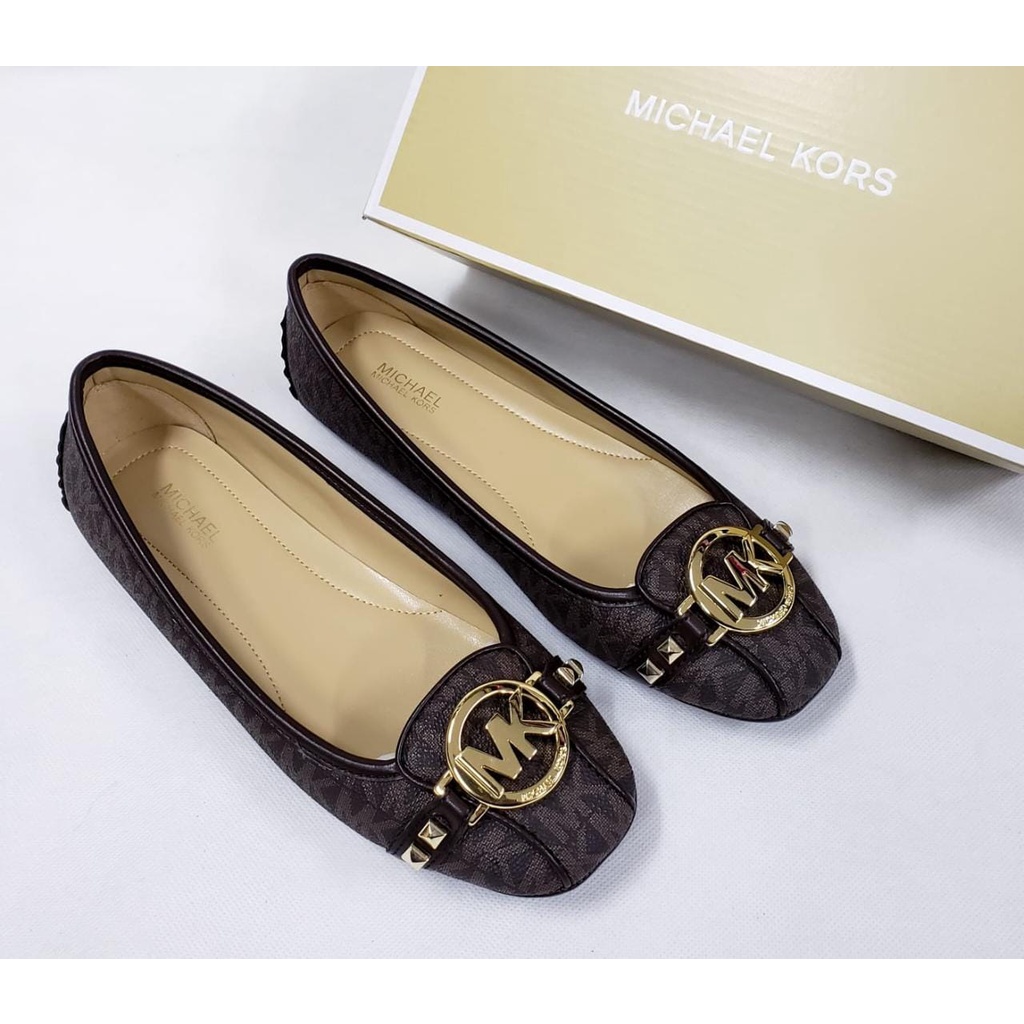 Sepatu Wanita Branded MK Fulton Flat Shoes Brown Sign 100% Original