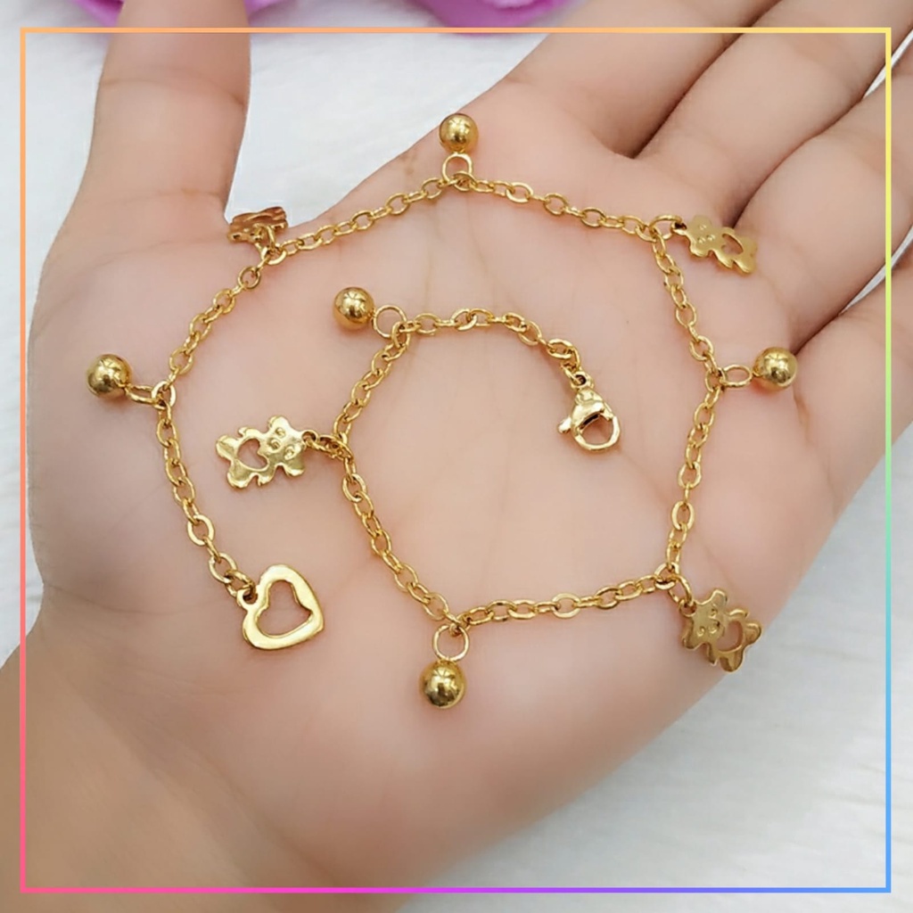 Gelang kaki titanium dewasa bear love perhiasan lapis emas gold GK 062