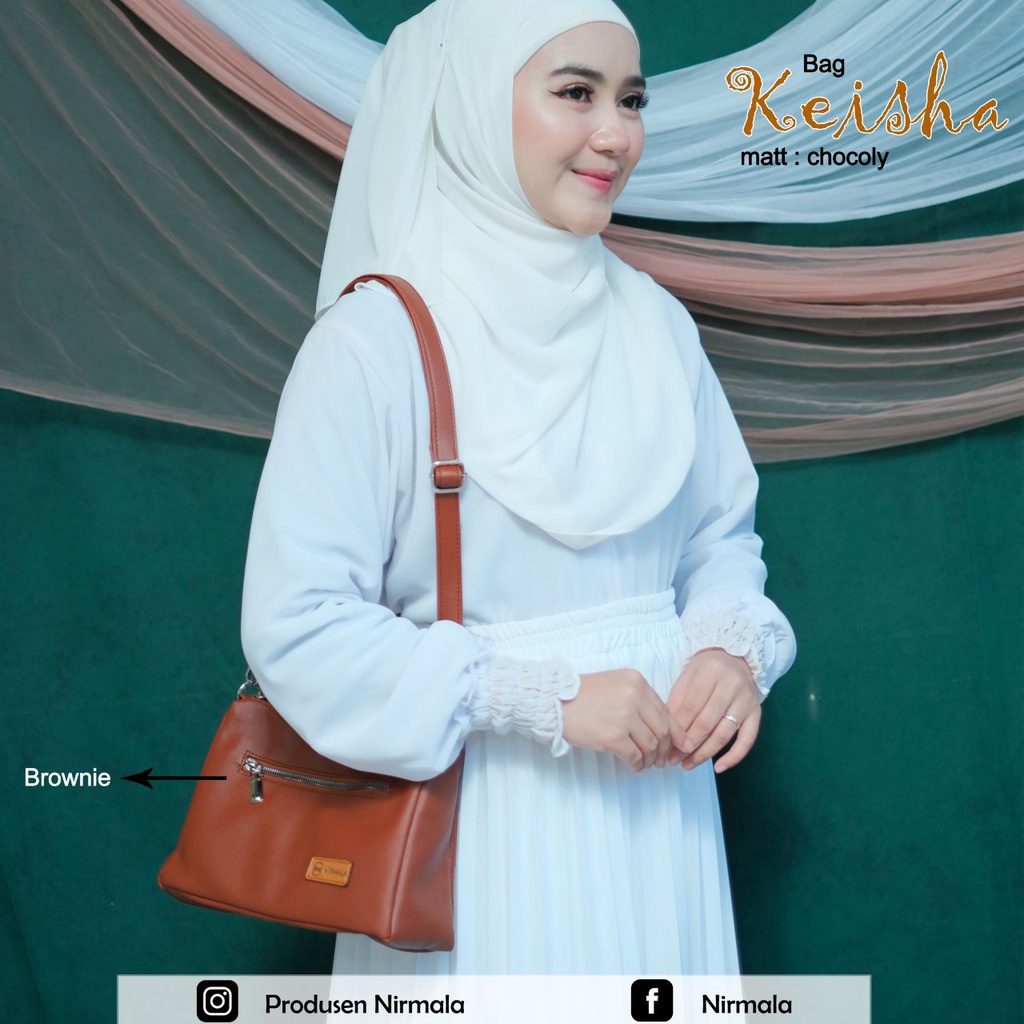 TAS SELEMPANG WANITA KEISHA BAG ORIGINAL NIRMALA FASHION SLINGBAG TALI PANJANG BAHAN CHOCOLY POLOS W
