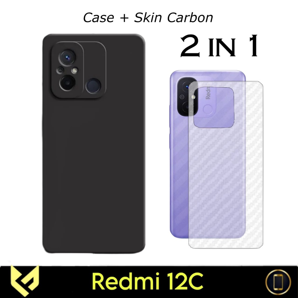 PROMO Paket 3IN1 Case Black For REDMI 12C SoftCase Premium Black Free Tempered Glass Camera &amp; Garskin - Fids Stor