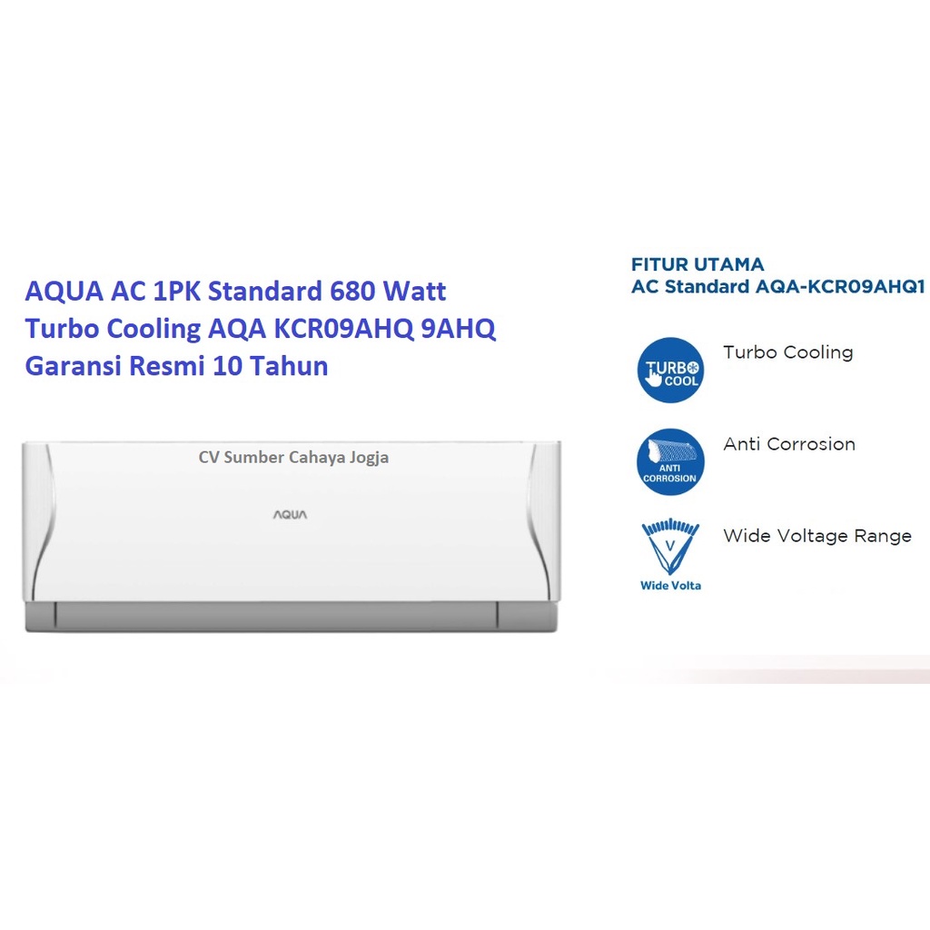 AQUA AC 1PK 1 PK Standard 680W AQA KCR09AHQ Blue Fin Turbo Cooling 9AHQ