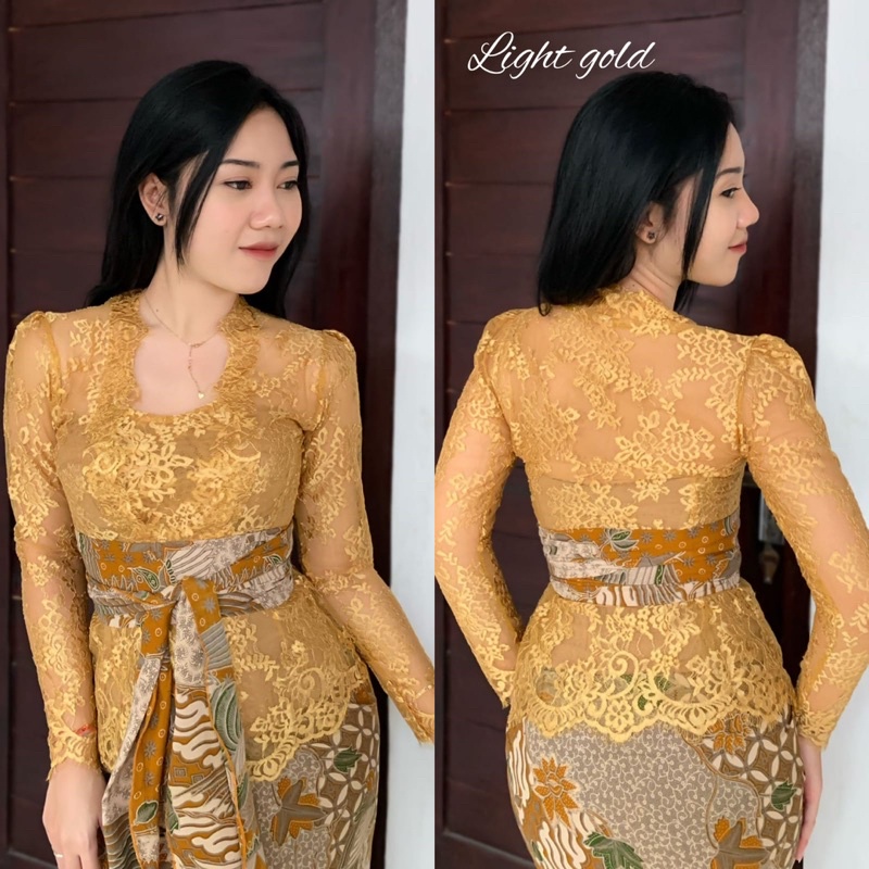 kebaya metalik glossy bahu kerut