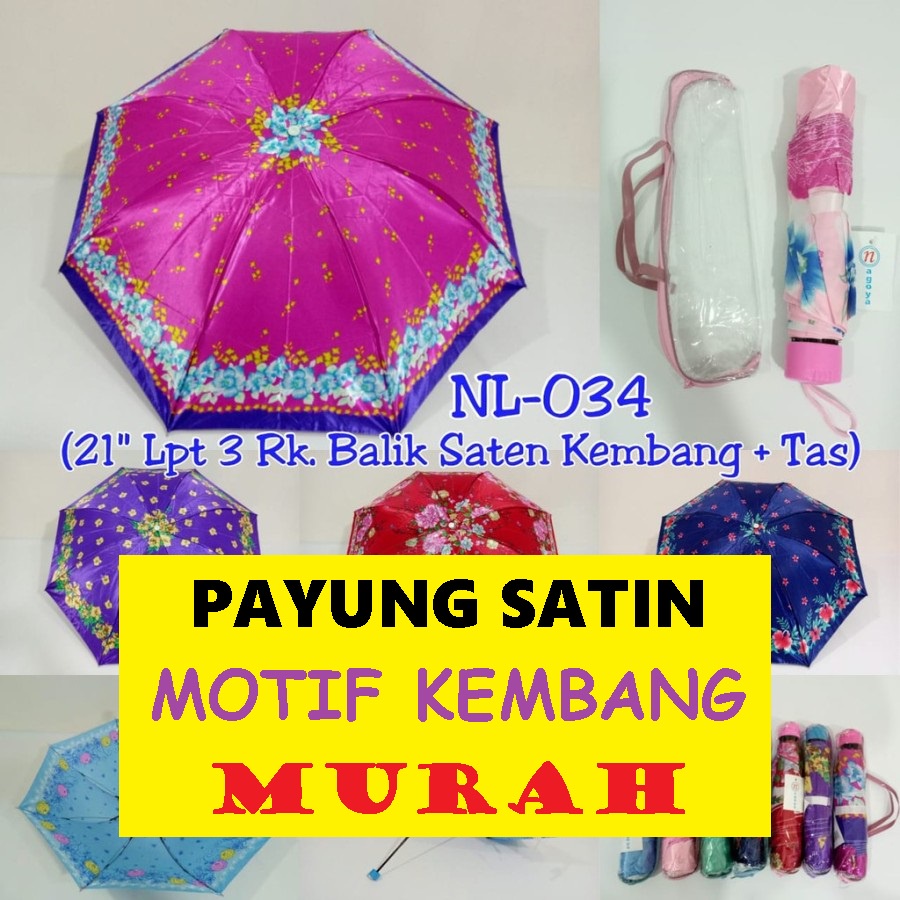 Payung Motif Bunga Lipat 3 Saten Satin