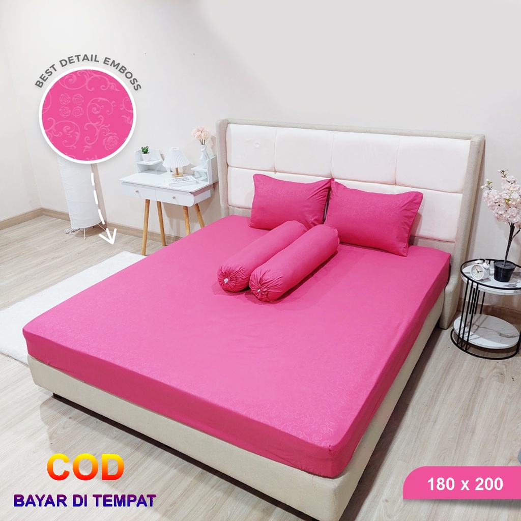 [✅COD] Paket Sprei Seprei 180x200 Dan 4 Sarung Bantal Guling Homemade Katun Embos Aneka Warna Polos Dekor Dekorasi Kamar Tidur Perlengkapan Rumah Murah