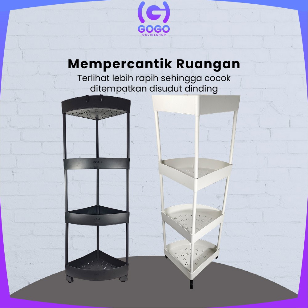 GOGO-C824 Rak Dapur Triangle 4 Tingkat Rak Trolley Susun Penyimpanan Serbaguna Dengan Roda / Rak Kamar Mandi Sudut Anti Air