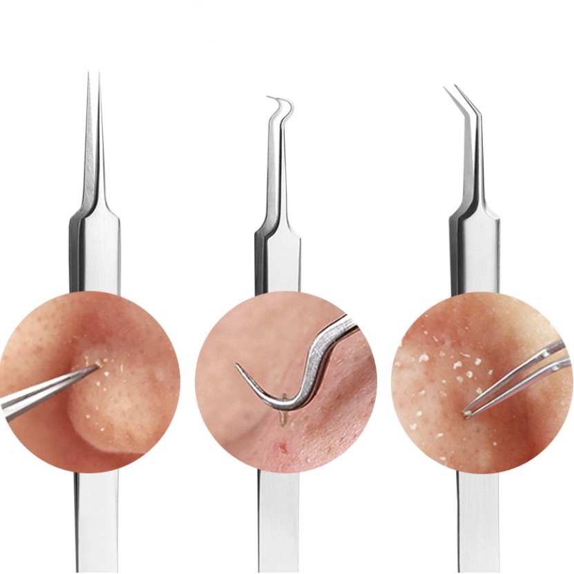 Alat Perlengkapan Komedo Jerawat Blackhead 3/4 Pcs Alat Pembersih Komedo Pemencet Jerawat Stainless Steel