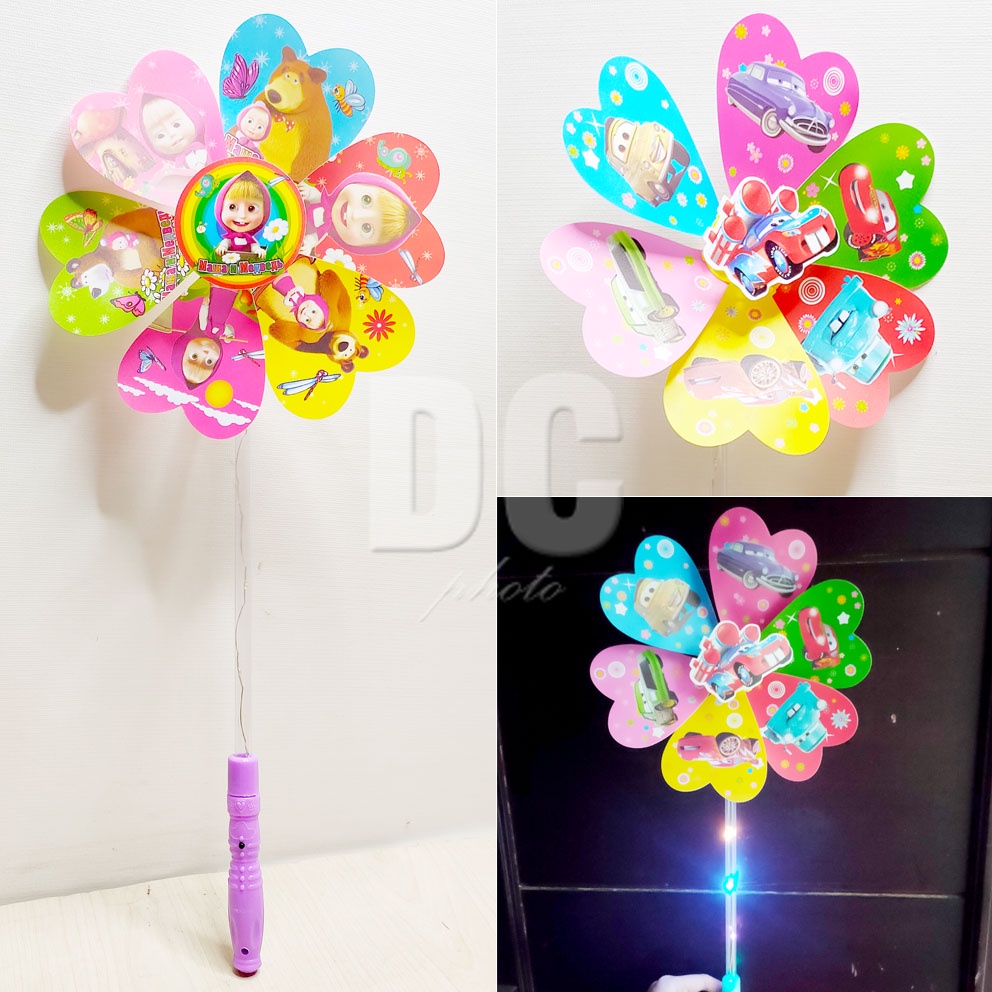 Tongkat Kincir Angin LED Lampu Nyala Karakter Hello Kitty Minions Princess Cars