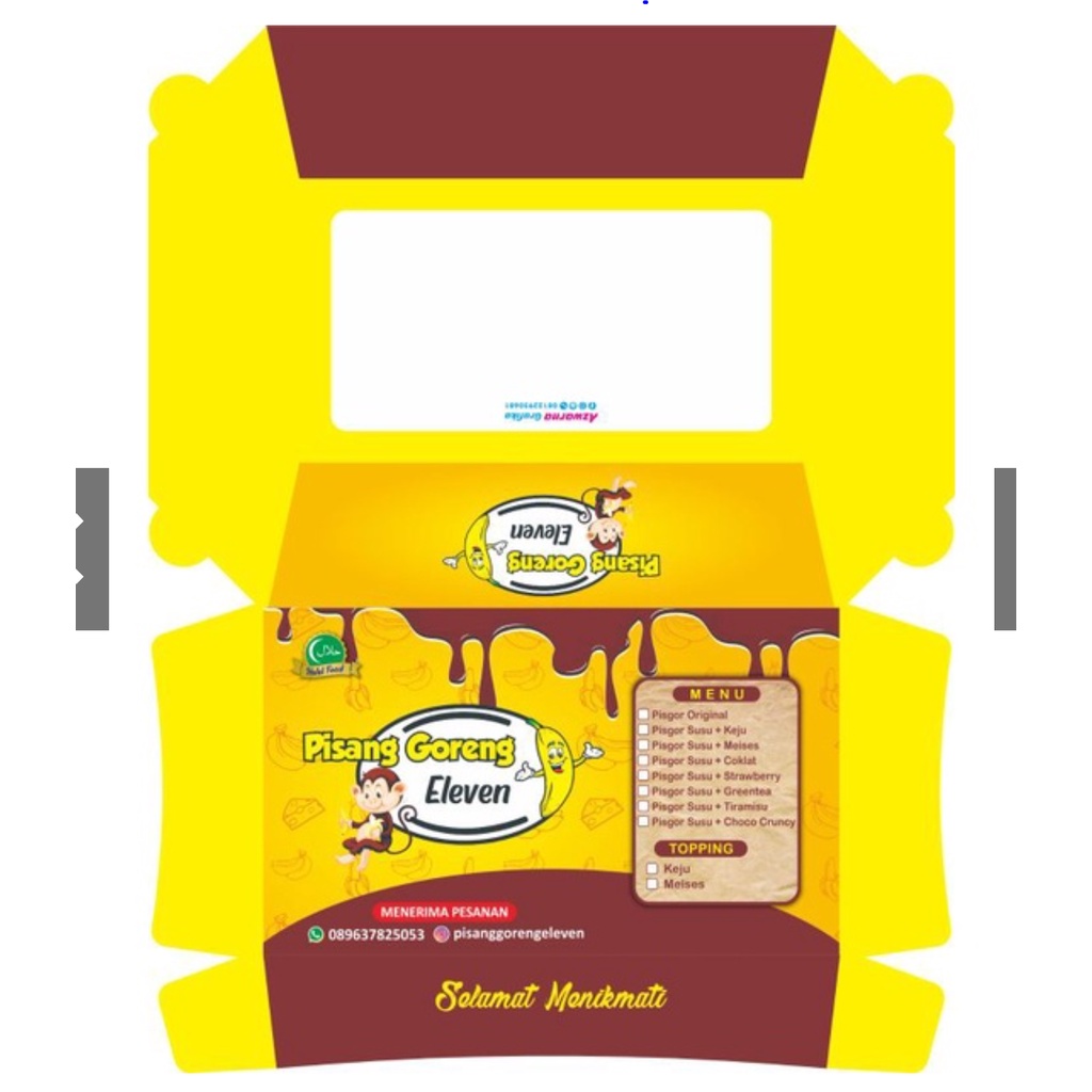 

(Min1000pcs) Contoh Dus custom/ merk sendiri, pisang/banana/geprek/chicken