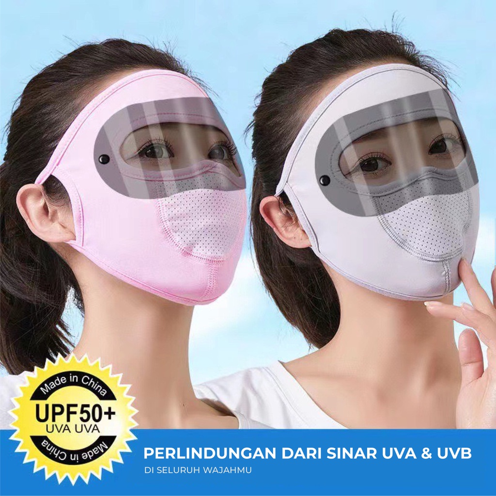 Masker Kacamata Pelindung Wajah Anti UV Adjustable Cycling Outdoor Full Face 2 In 1