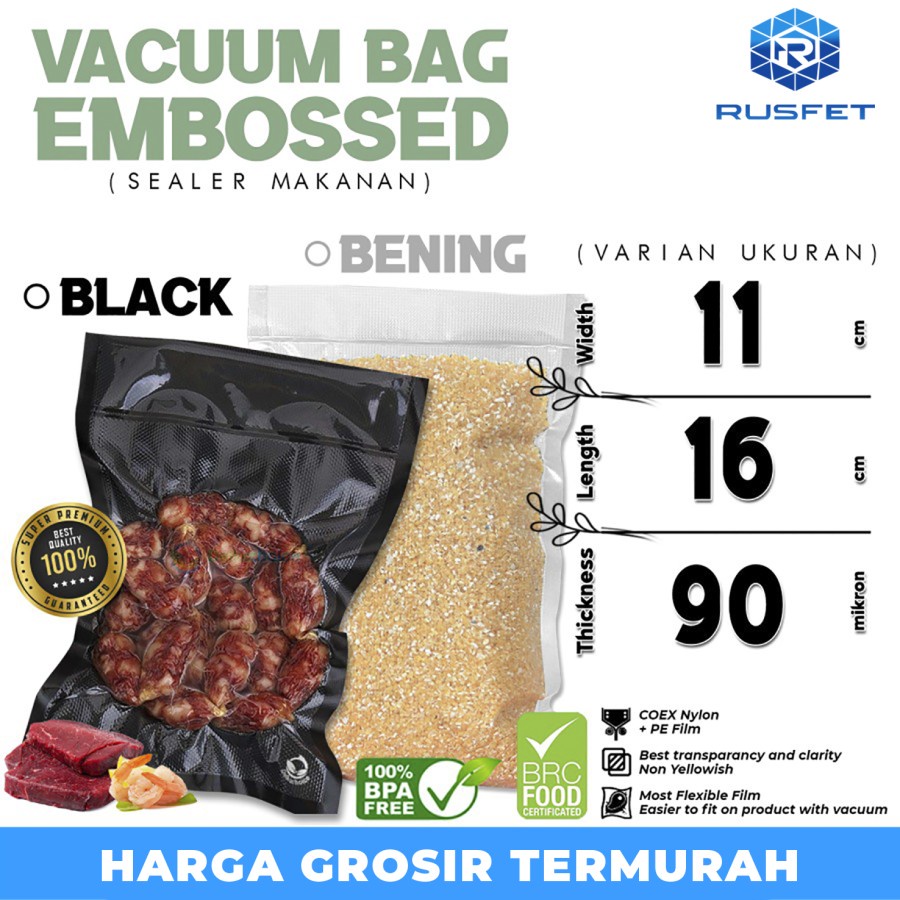 Plastik Vacuum 11cm x 16cm BENING HITAM EMBOSS BAG Vakum DELKOCHOICE