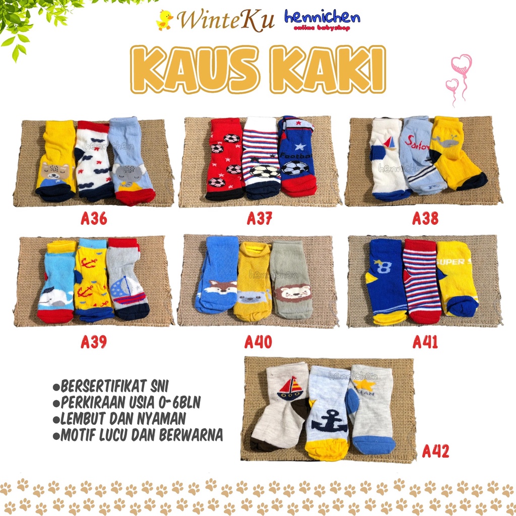 PILIH MOTIF PROMO 7.7 MURAH 3 Pcs Kaos Kaki baby WINTEKU newborn size 0-6 Bulan