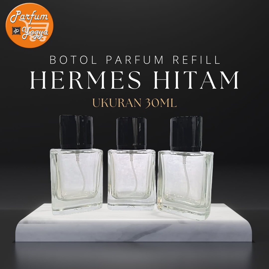 BOTOL PARFUM SPRAY HRMS TUTUP HITAM 30 ML | BOTOL KACA