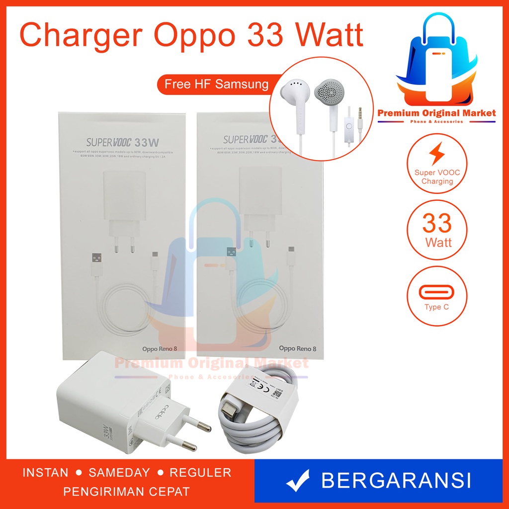 Charger Oppo 33W Super VOOC Type C Original 100% Fast Charging Reno 7 7z 8 8z 8T A38 A5 A58 A74 A76 A77s A78 A95 A96 A98 4G