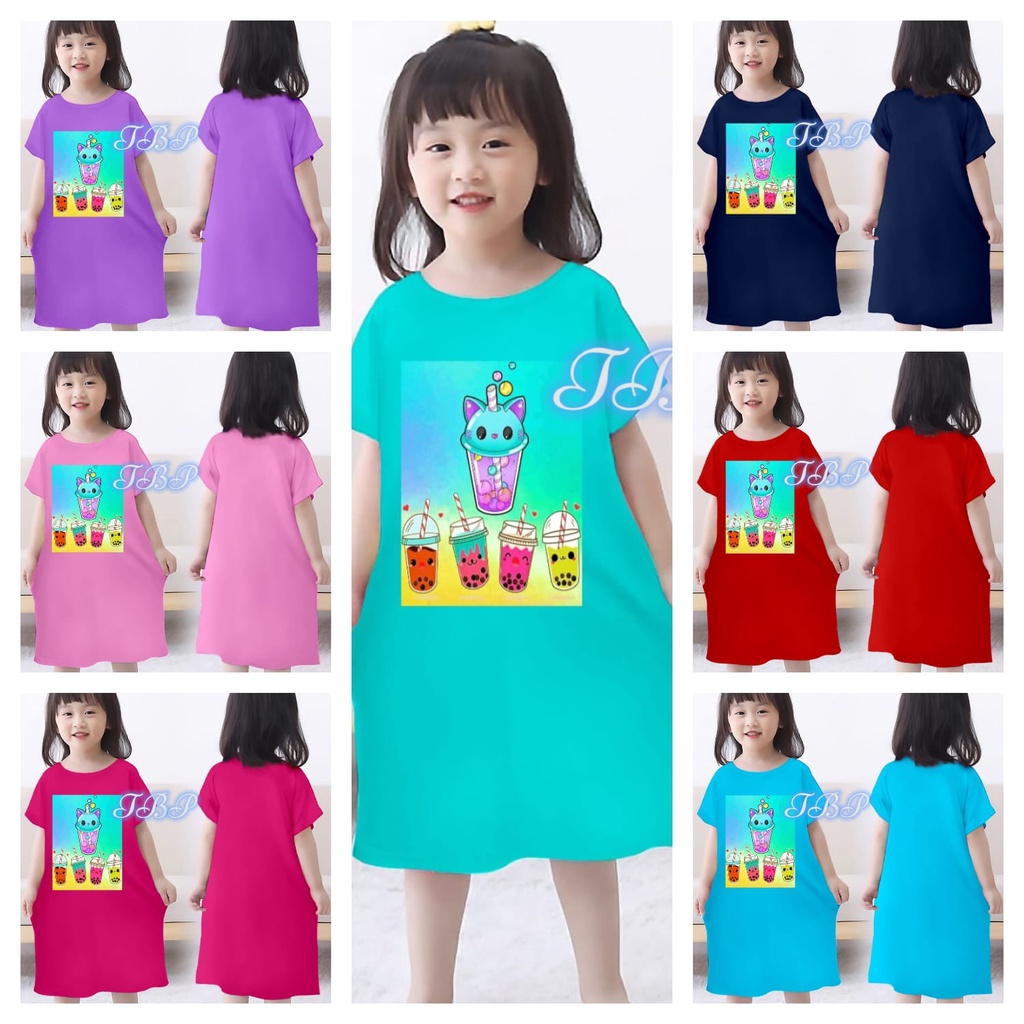 Daster Anak BOBA Printing DTF Lengan Pendek-Dress Anak Cewek Sablon DTF Boba