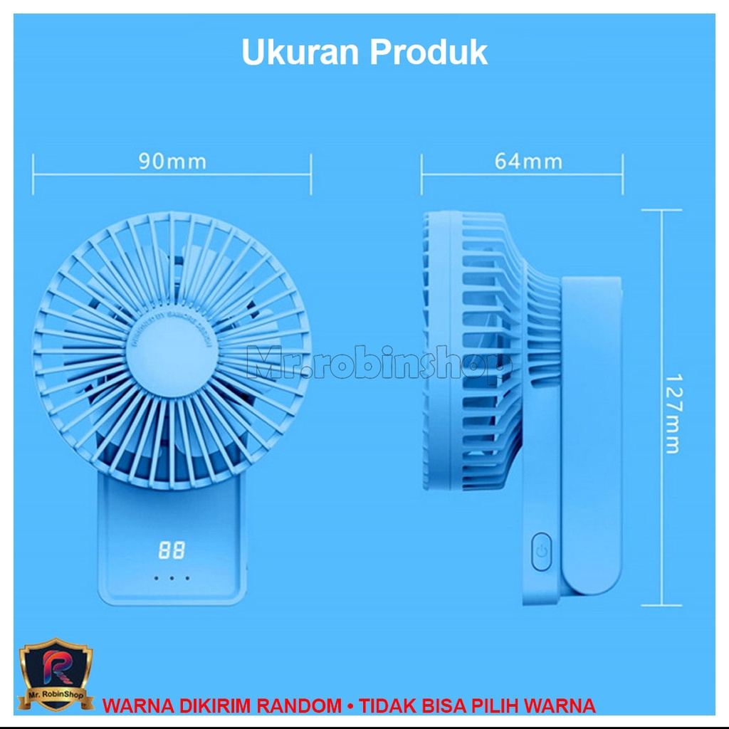 Kipas Angin TF1 Portable Mini Fan &amp; Powerbank 2.400mAh dilengkapi display pemakaian baterai Mini Fan bergaransi